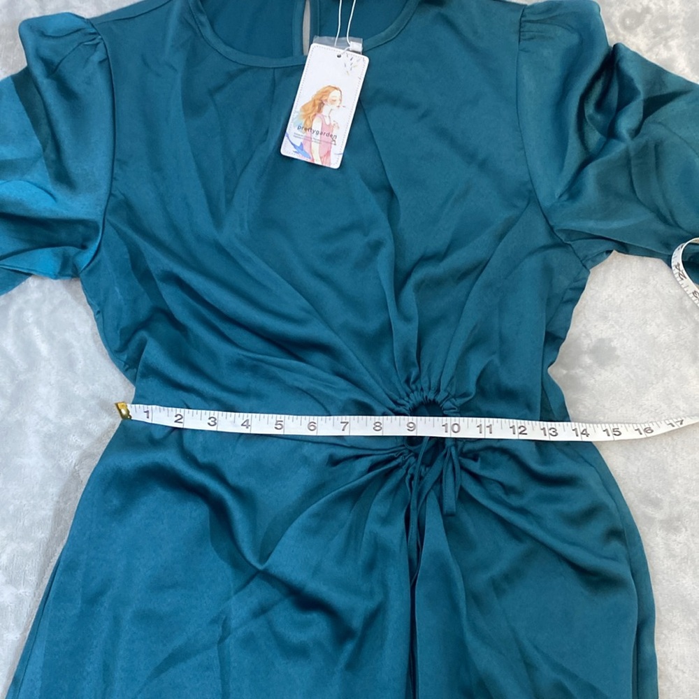 PRETTYGARDEN Satin Maxi Dress Puff Long Sleeve Crewneck Cutout  A-line Long - Picture 14 of 16